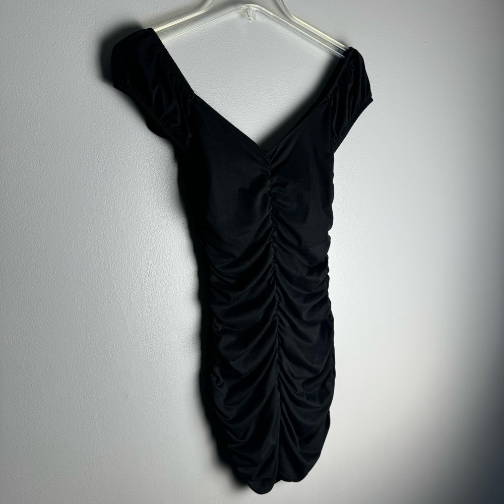 Vintage Black Ruched Mini Dress